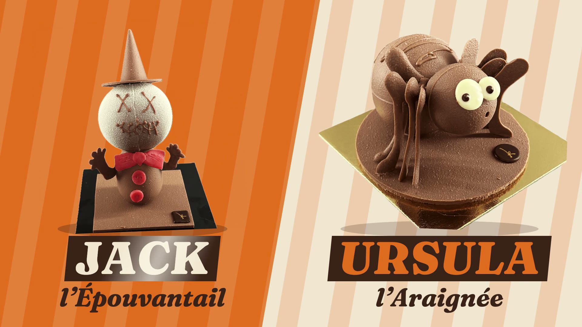 Jack l'Épouvantail et Ursula l'Araignée, personnages en chocolat pour Halloween chez Kautzmann